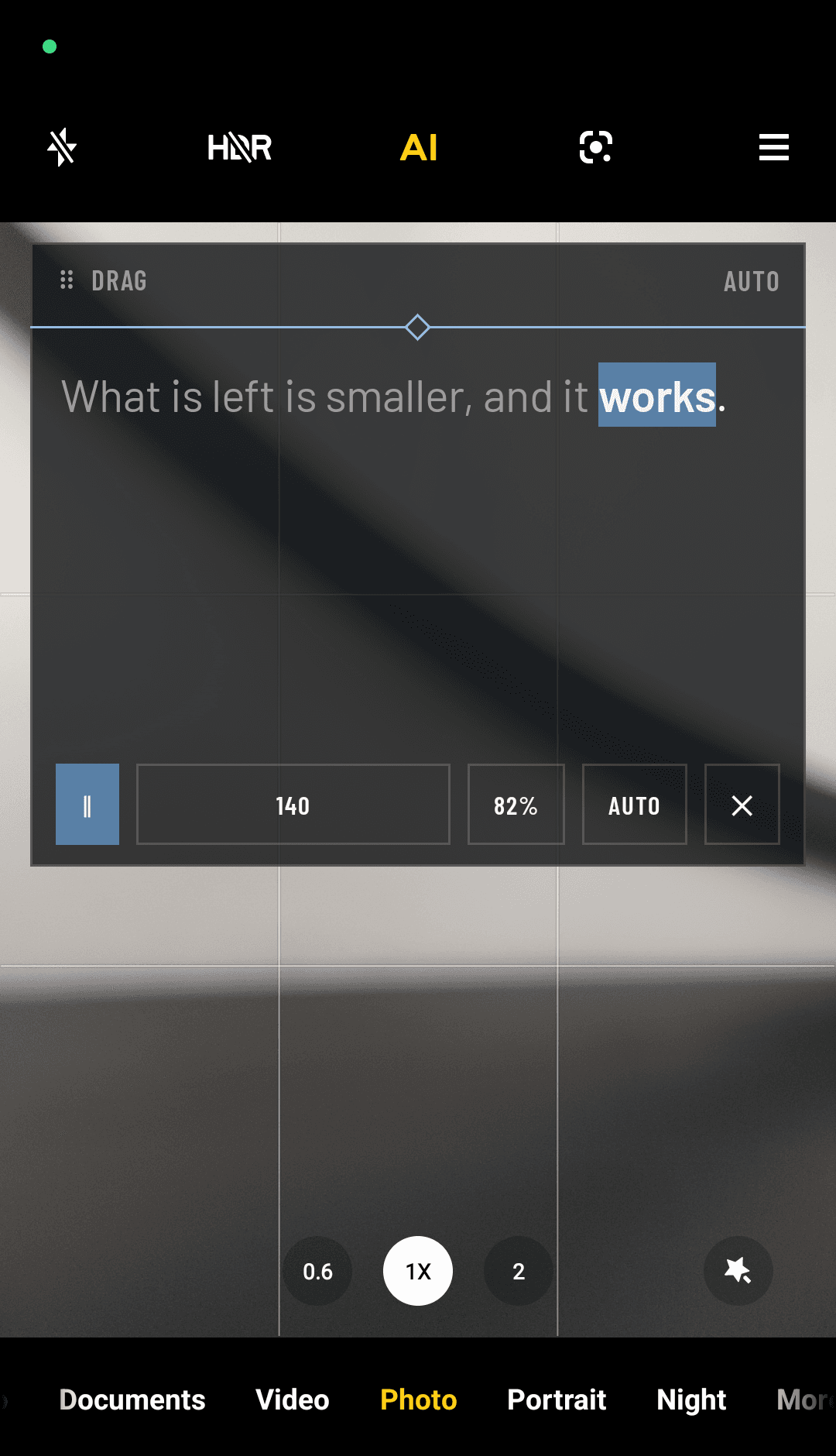The Followscript floating prompter over the phone camera app, with the current word highlighted